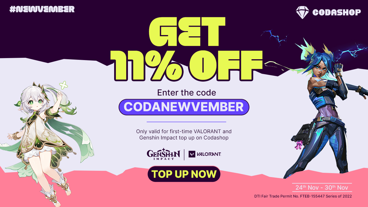 NEWVEMBER: 11% OFF For FIRST TIME Genshin Impact & VALORANT Top